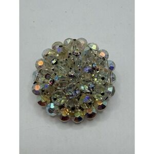 VINTAGE Iridescent Aurora Borealis Crystal Domed Round Cluster Brooch Pin